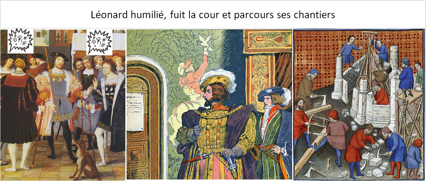 Léonard humilié, fuit la cour et parcours ses chantiers