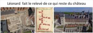 Léonard fait le relevé de ce qui reste du château